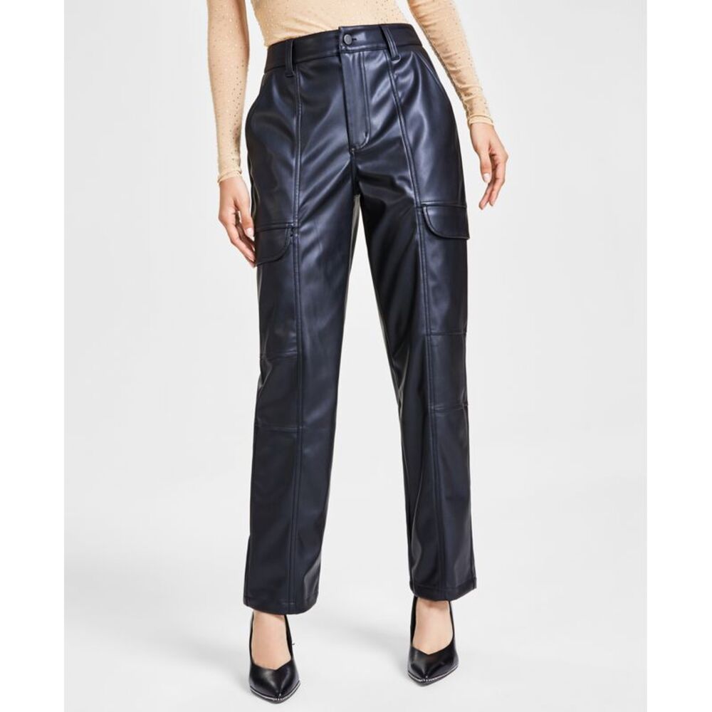 Women's Mock Neck Long-Sleeve Top & Faux-Leather Cargo Pants